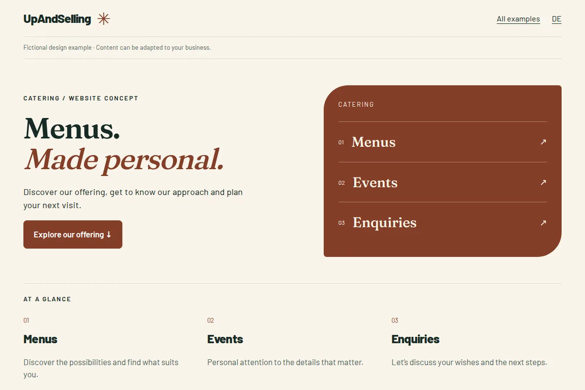 Website design preview: Catering