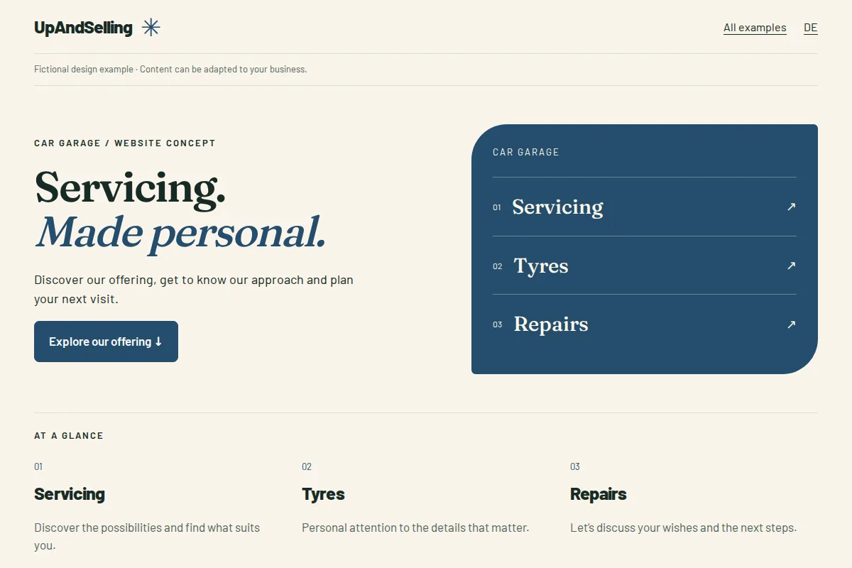 Car garage · website example